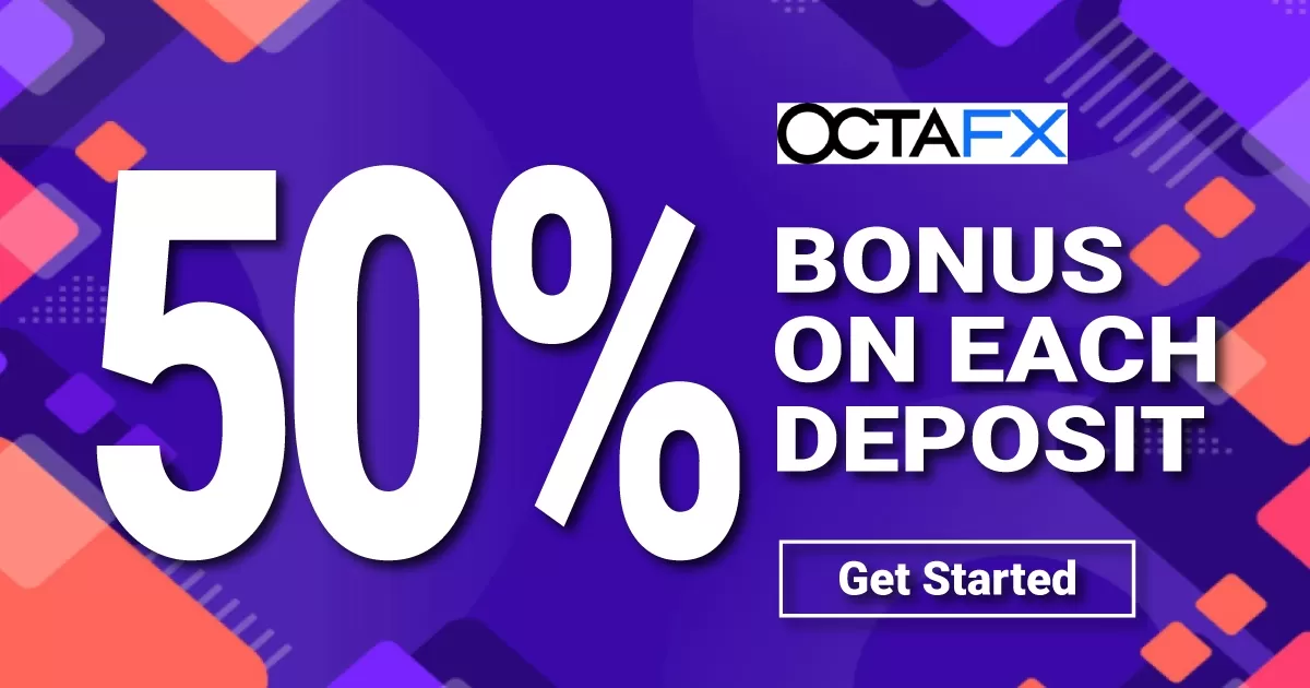 OctaFX 50% forex bonus on each deposit